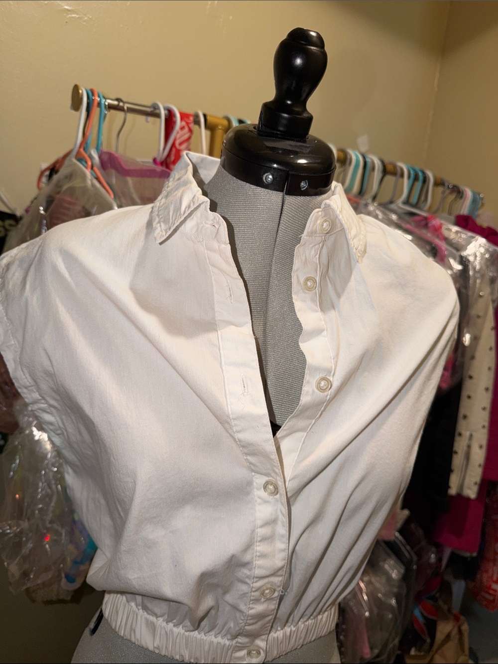 Calvin Klein White Elastic-Hem Button Down Top